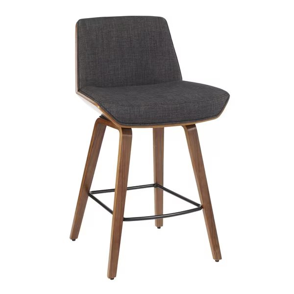 Corazza Counter Stool in Walnut Wood and Charcoal Fabric, Lumisource, Mfr#: B26-CRZZX WL+CHA